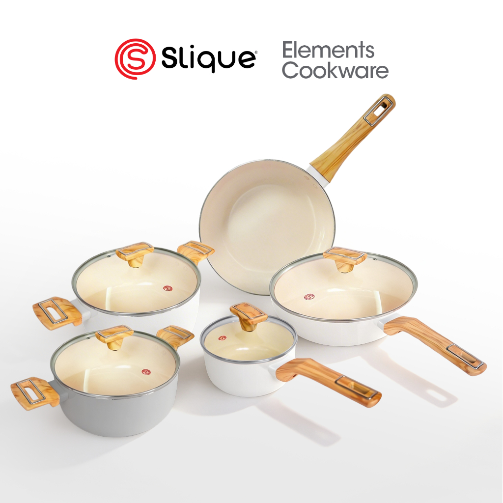 SLIQUE Elements Stainless Steel Ceramic Non-Stick Cookware Fry Pan, Wok ...