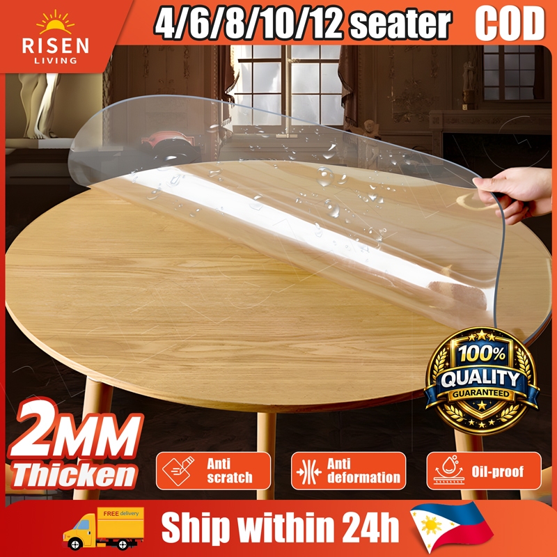 Round PVC Table cloth 4/6/8/10/12 seater Transparent Waterproof oil ...