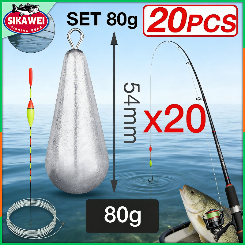 20pcs Fishing Gear 5G-80G Lead Sinker Copper Ring Sea Fishing Lead ...