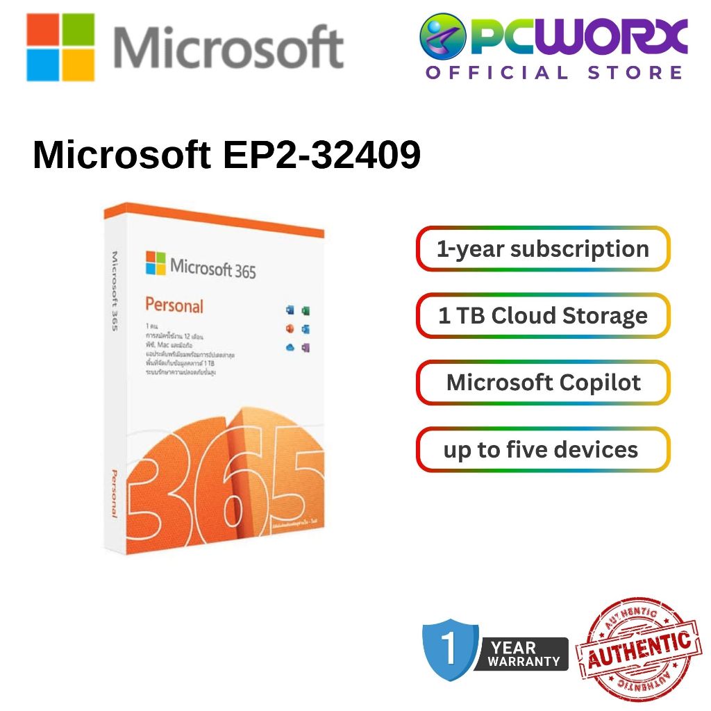Microsoft 365 Personal 1-Year Subscription (EP2-32409) Medialess 1 User ...