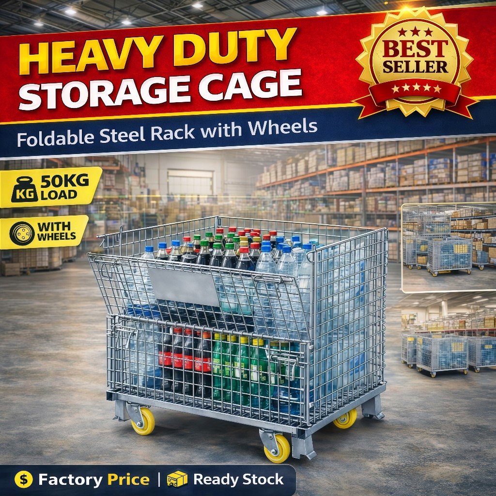 Heavy Duty Steel Storage Cage Foldable Stackable Rack with Wheels ...