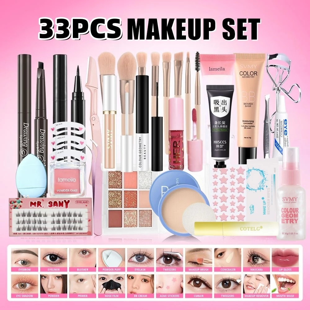 【33Pcs Makeup Set Cosmetic Kit】Liquid Foundation+Set Up Spray+Concealer ...