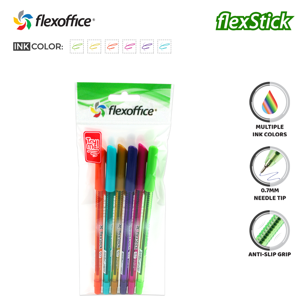 FlexOffice FlexStick Smooth Ink Ballpen 0.7mm - Pack 6pcs - Multi ...