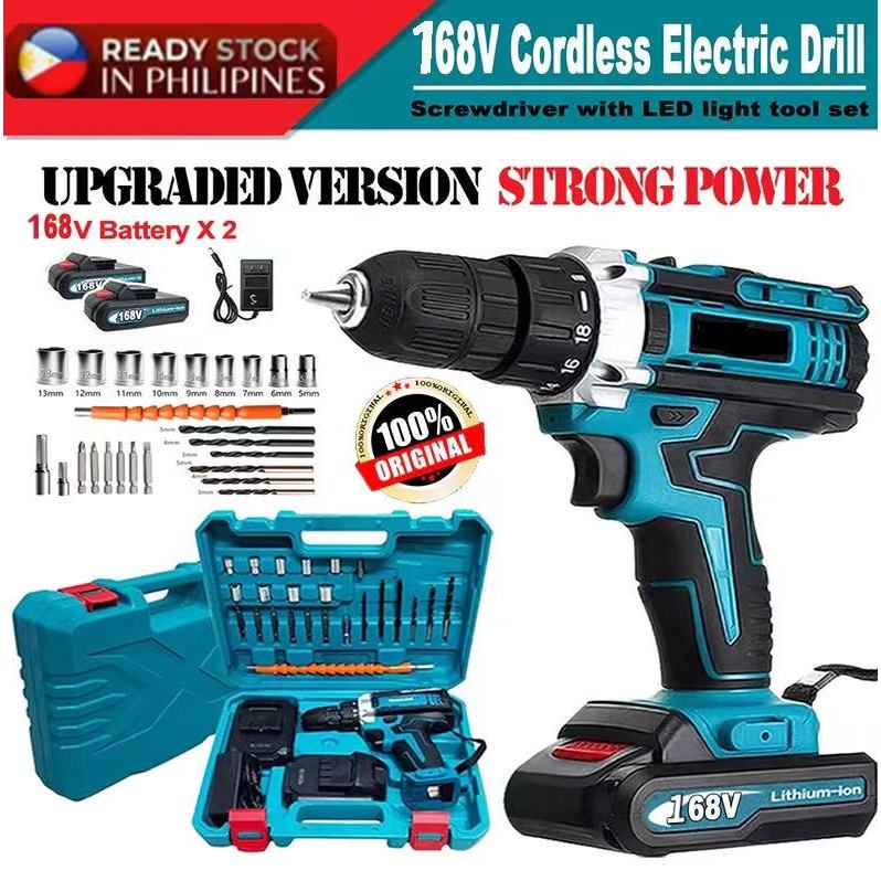 88V/168V Wireless Drill Rechargeable Drill 2X Battery Heavy-Duty Multi ...
