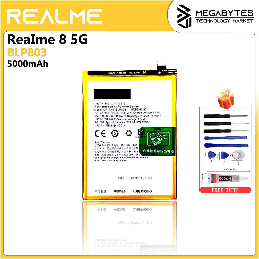 AmComponent Batteria Per Realme 8 5G (RMX3241) – BLP803, 5000mAh, Zero Cicli, Con Kit Di Montaggio - 3