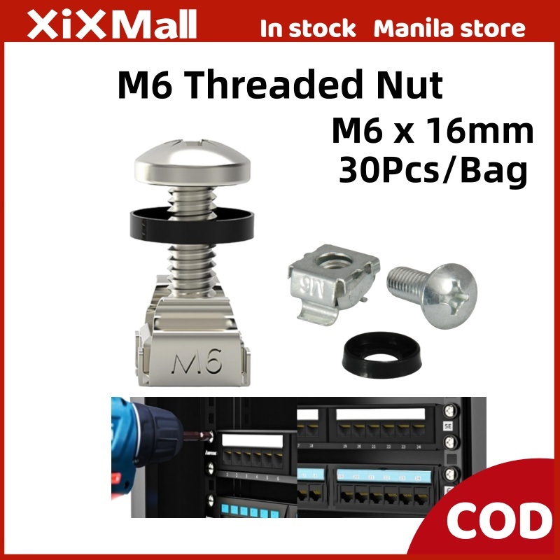 M6 x 16mm Cage Nuts with Screws 30pcs/set for Server Rack Cabinet ...
