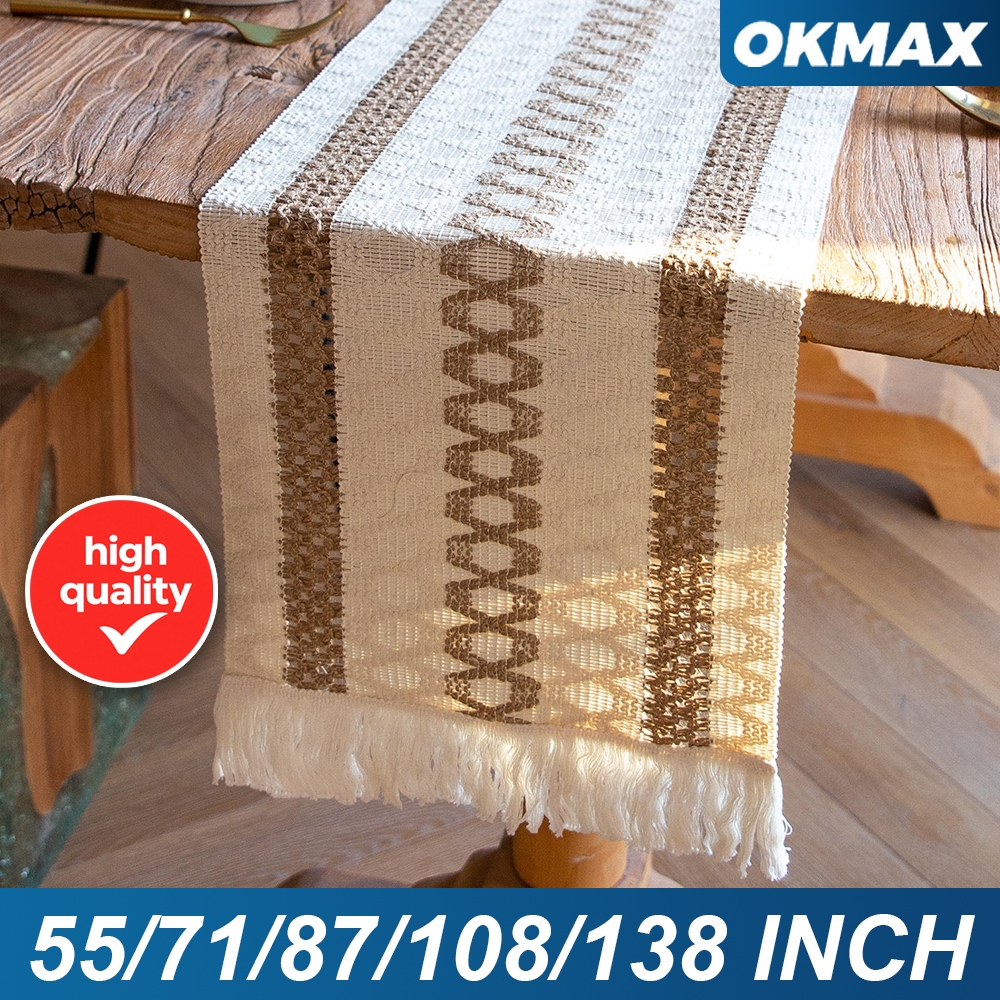 Table Runner 4/6/8/10 Seater Cotton Linen Table Flag Splicing Two-color ...