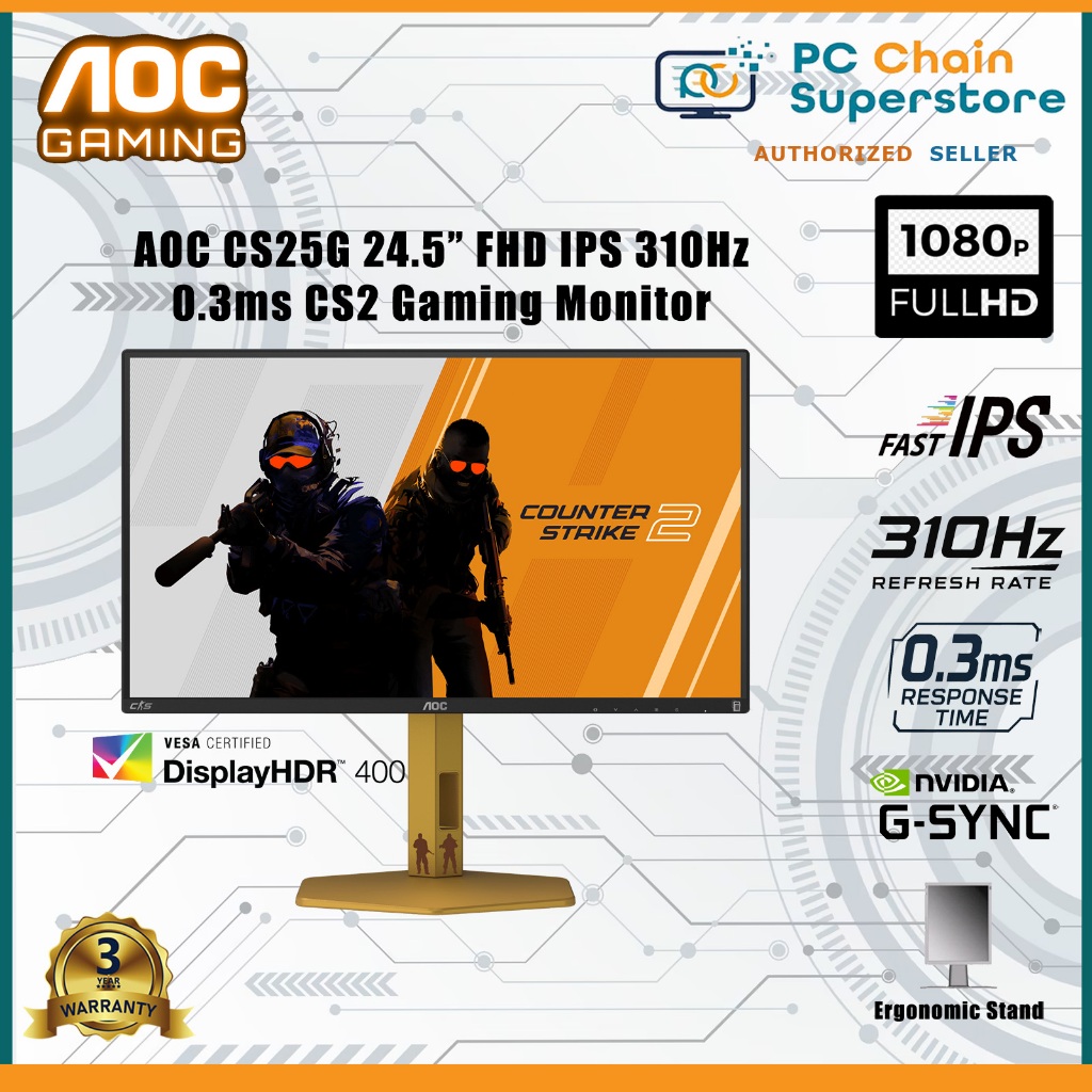 AOC CS25G 24.5″ Full HD Fast IPS / 310Hz / 0.3ms / Gsync / Vesa ...
