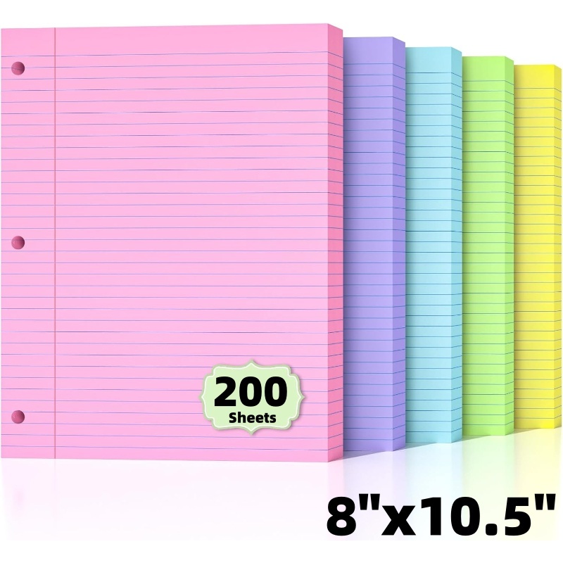 200Sheets Binder Loose Leaf Paper Colored Filler Paper Notebook Paper 3 ...