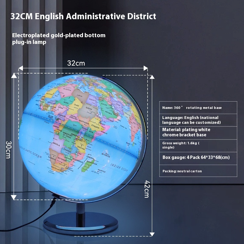 25CM LED Light World Earth Globe Map Geography Educational Toy Luminous ...