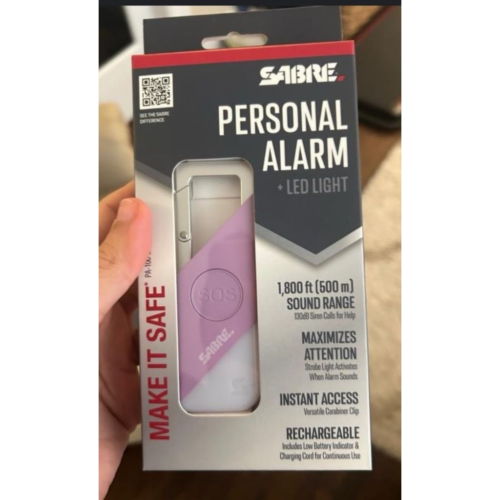 SABRE 2-in-1 Personal Alarm with LED Light & SOS Button, 130dB Siren ...