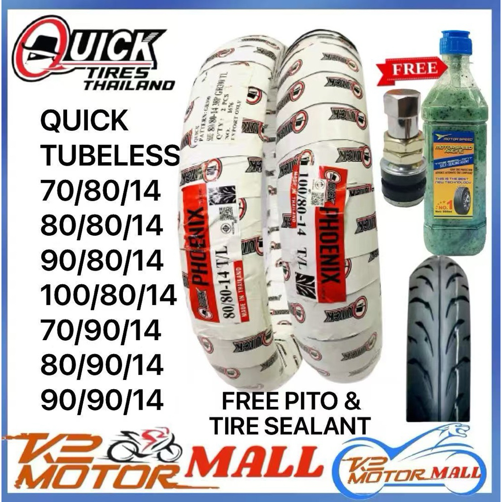 QUICK TIRE PHOENIX TUBELESS By 14 70/80/14 80/80/14 90/80/14 100/80/14 ...