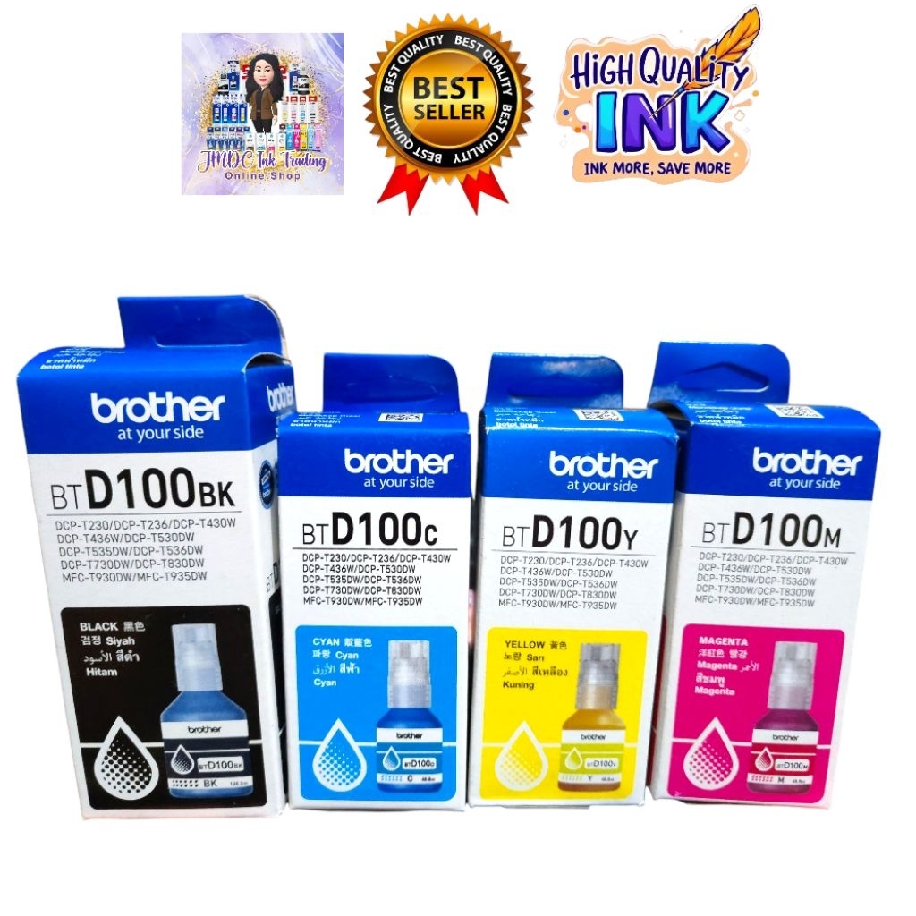 Brother BTD100BK, BTD100C, BTD100Y, BTD100M Ink Refill 4 colors (Per ...