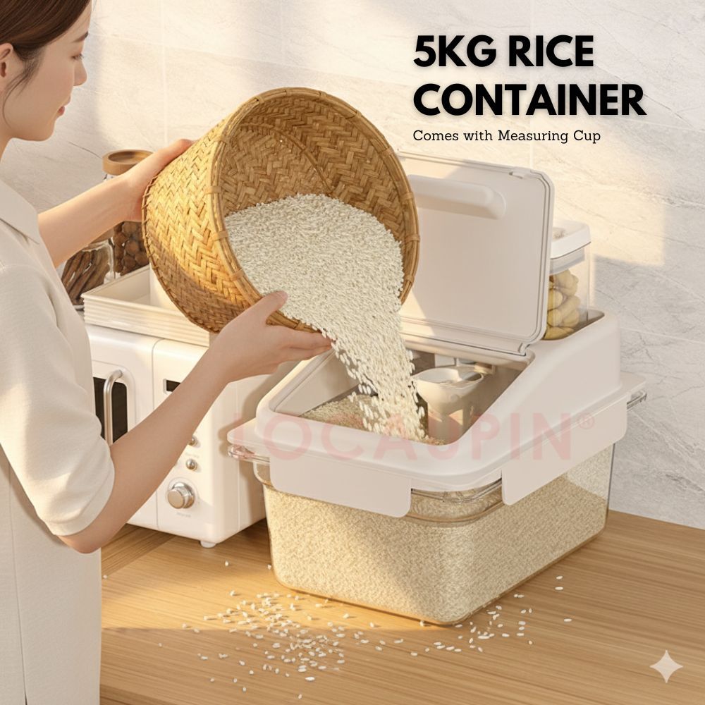 LOCAUPIN 5kg Rice Container Flip Cover Multi-Grain Storage Pantry ...