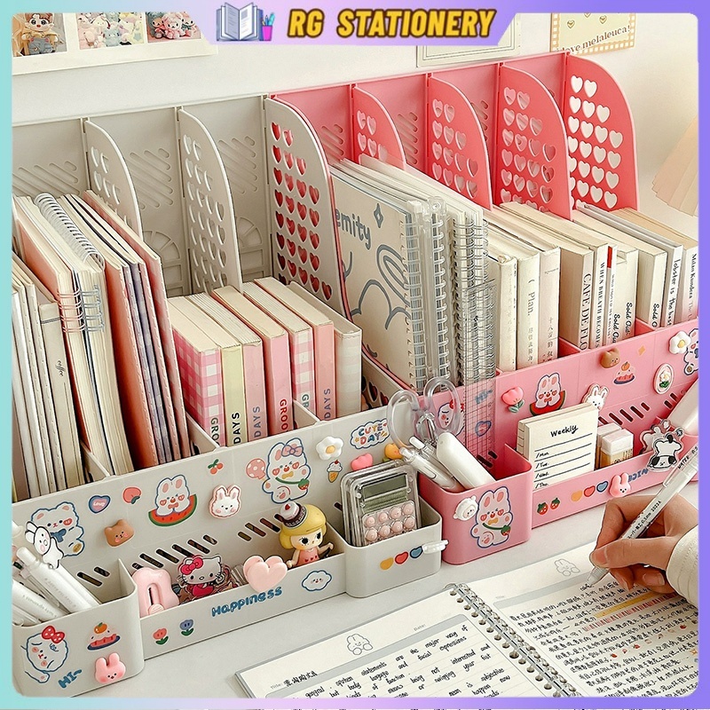 File Rack Sections Stand HolderPlastic Bookshelf Desktop Data Organizer ...