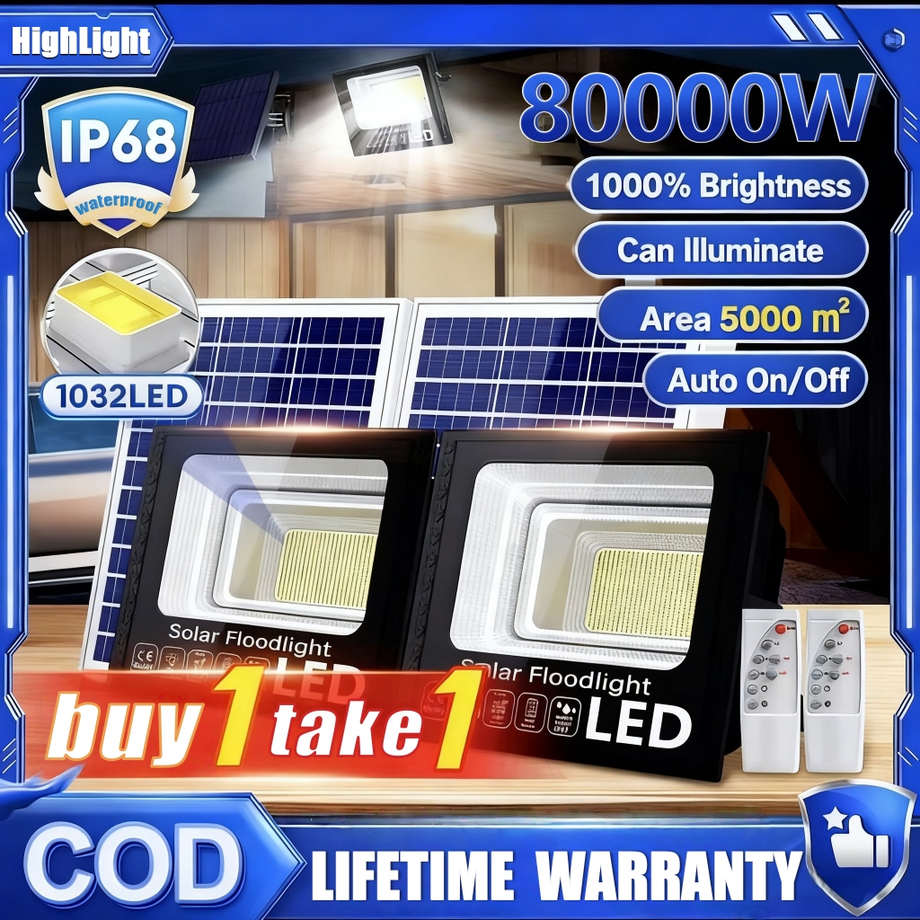 BUY 1 TAKE 1 Solar Light Outdoor Waterproof 80000W LED Flood Light ...