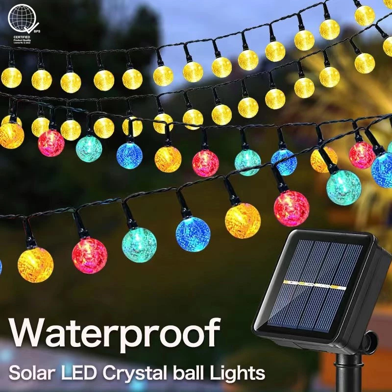 12M 100LED Solar Christmas lights Crystal ball 7M Outdoor Waterproof ...