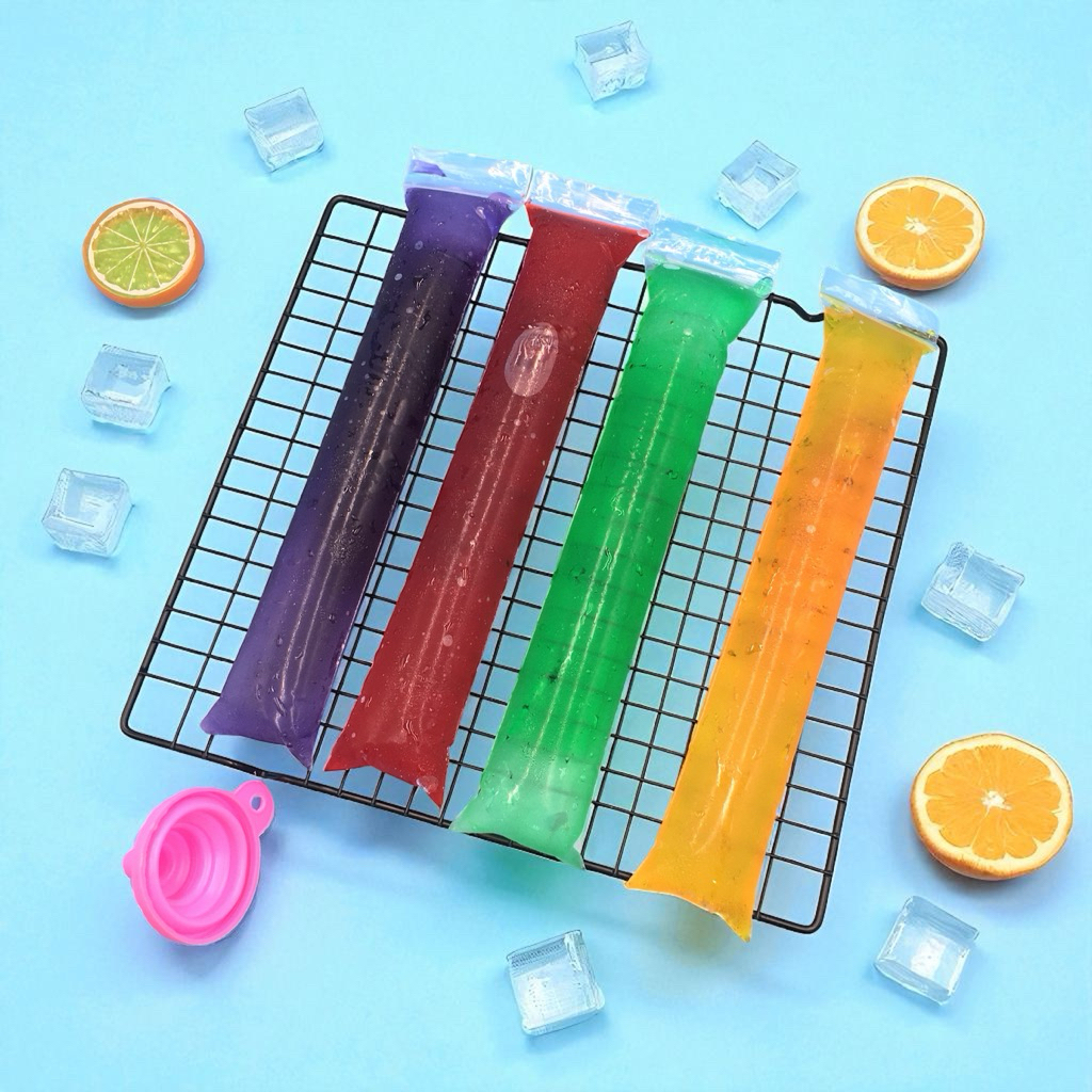 50PCS DIY Ice Popsicle Bag with Funnel Ziplock Clear Plastic Ice Pop ...