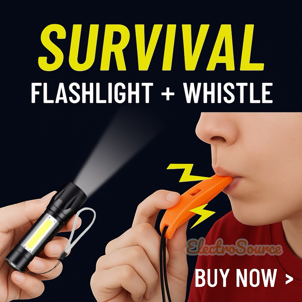 Outdoor Survival Flashlight + Whistle Set Dual Pipe Emergency Rescue ...