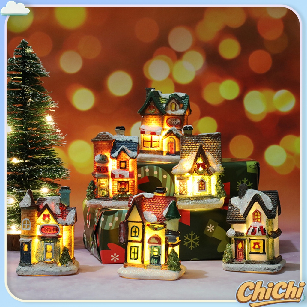 Free battery Christmas LED Light Scene Village Houses Town Decoration ...