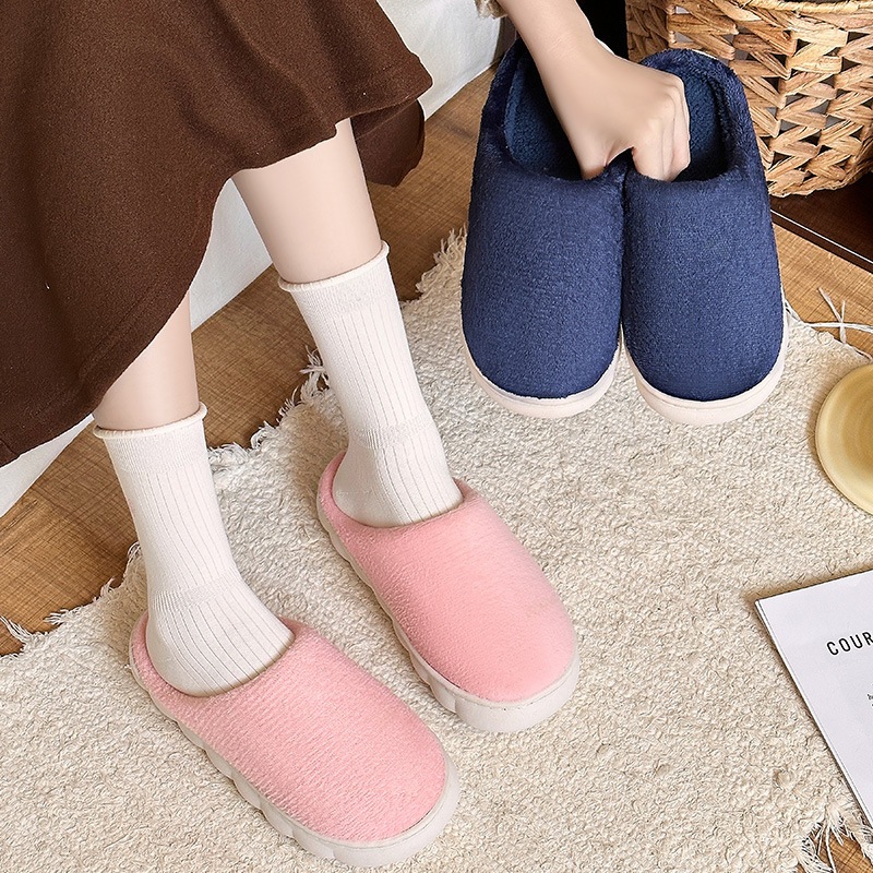 Thick-soled solid color home indoor warm flannel comfortable cotton ...