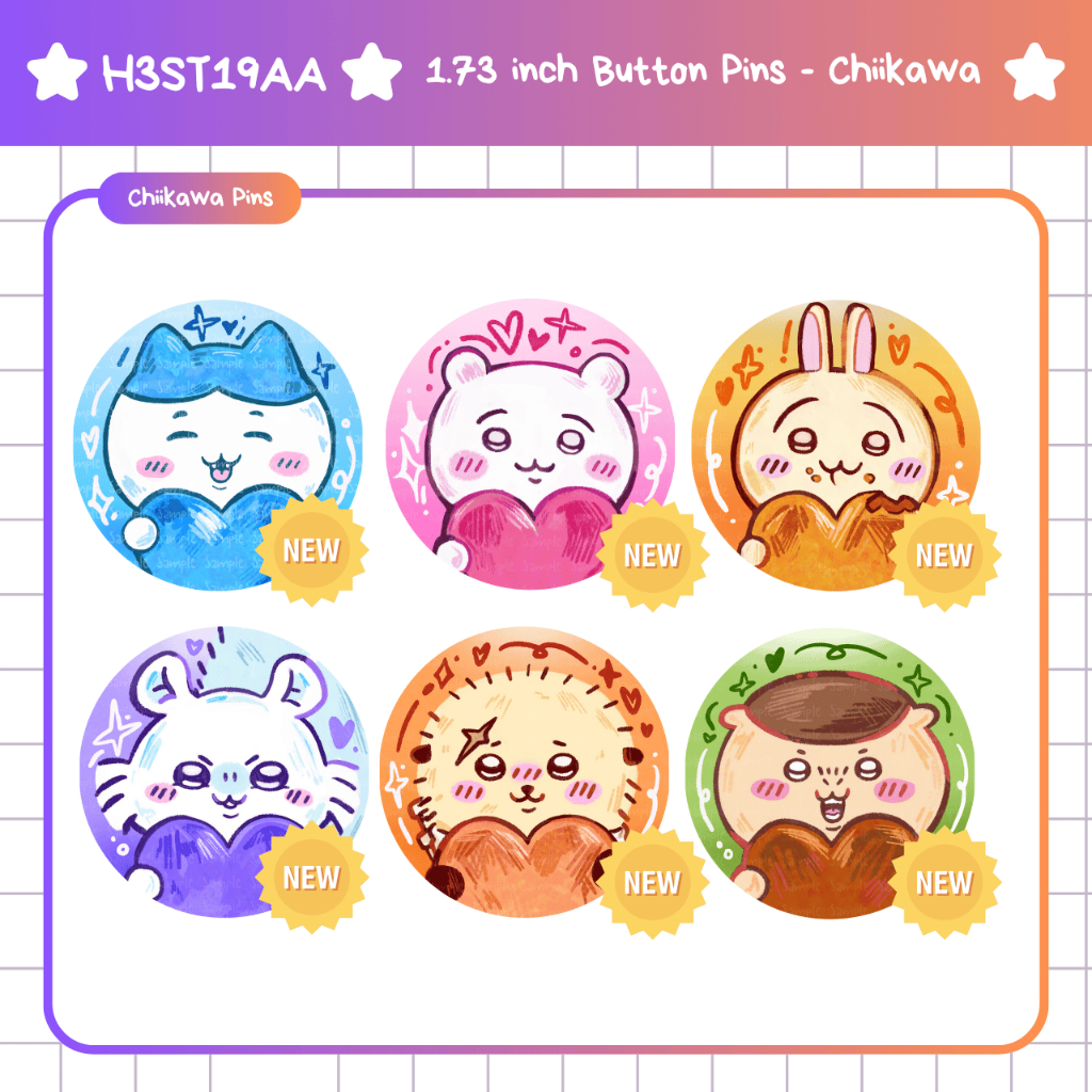 (NEW) Chiikawa 1.73 inch / 44 mm Button Pins by H3st19aa | Shopee ...