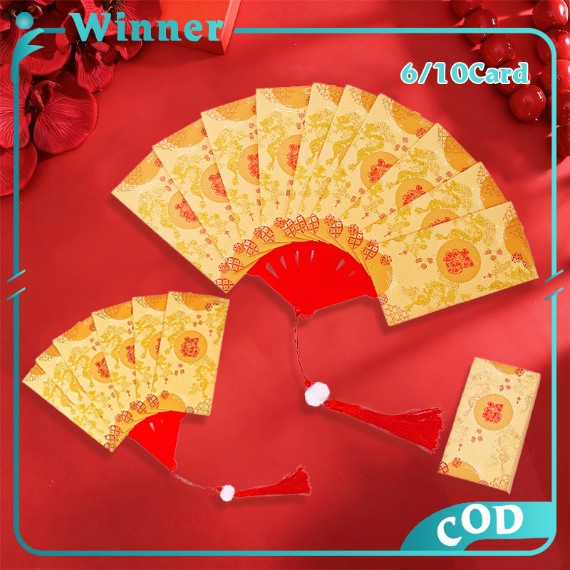 New Year Fan Shape Red Envelopes 6/10 Cards Fan Shape Folding Red Lucky ...