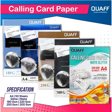 1PCS QUAFF Calling Card Paper A4 Size 120gsm - 300gsm (50Sheets/Pack ...