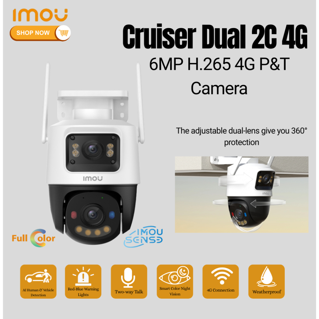 IMOU Cruiser Dual 2C 4G 6MP Dual Lens H.265 4G P&T Camera Outdoor, Red ...