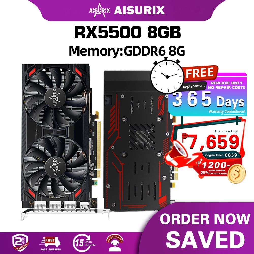 AISURIX Graphics Card AMD RX 5500 8G GDDR6 128Bit Video Card GPU For ...