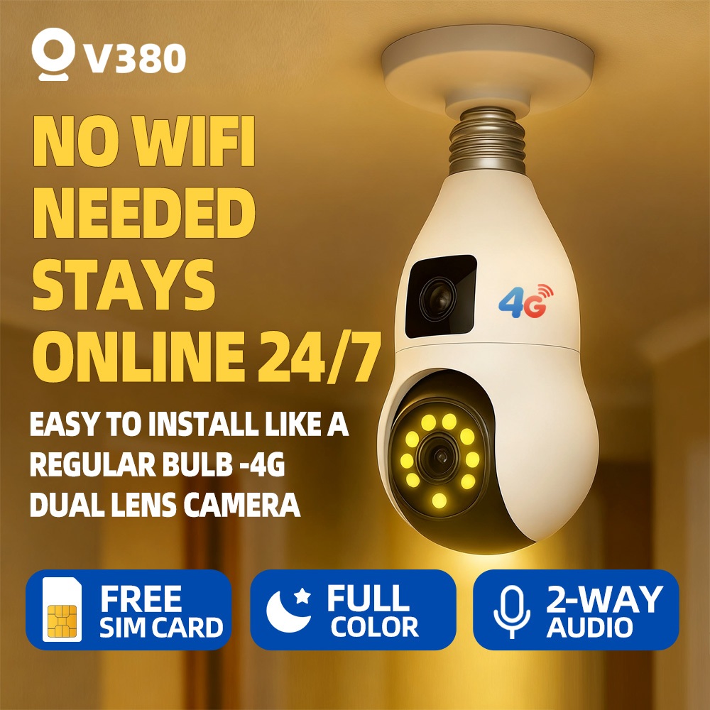 4G Bulb Camera No WiFi Needed Online 24 7 Full Color Night Vision Two ...