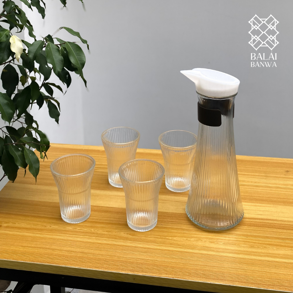 Ribbed Fluted Drinking Glass & Carafe Water Pitcher | BALÁI BÁNWA ...