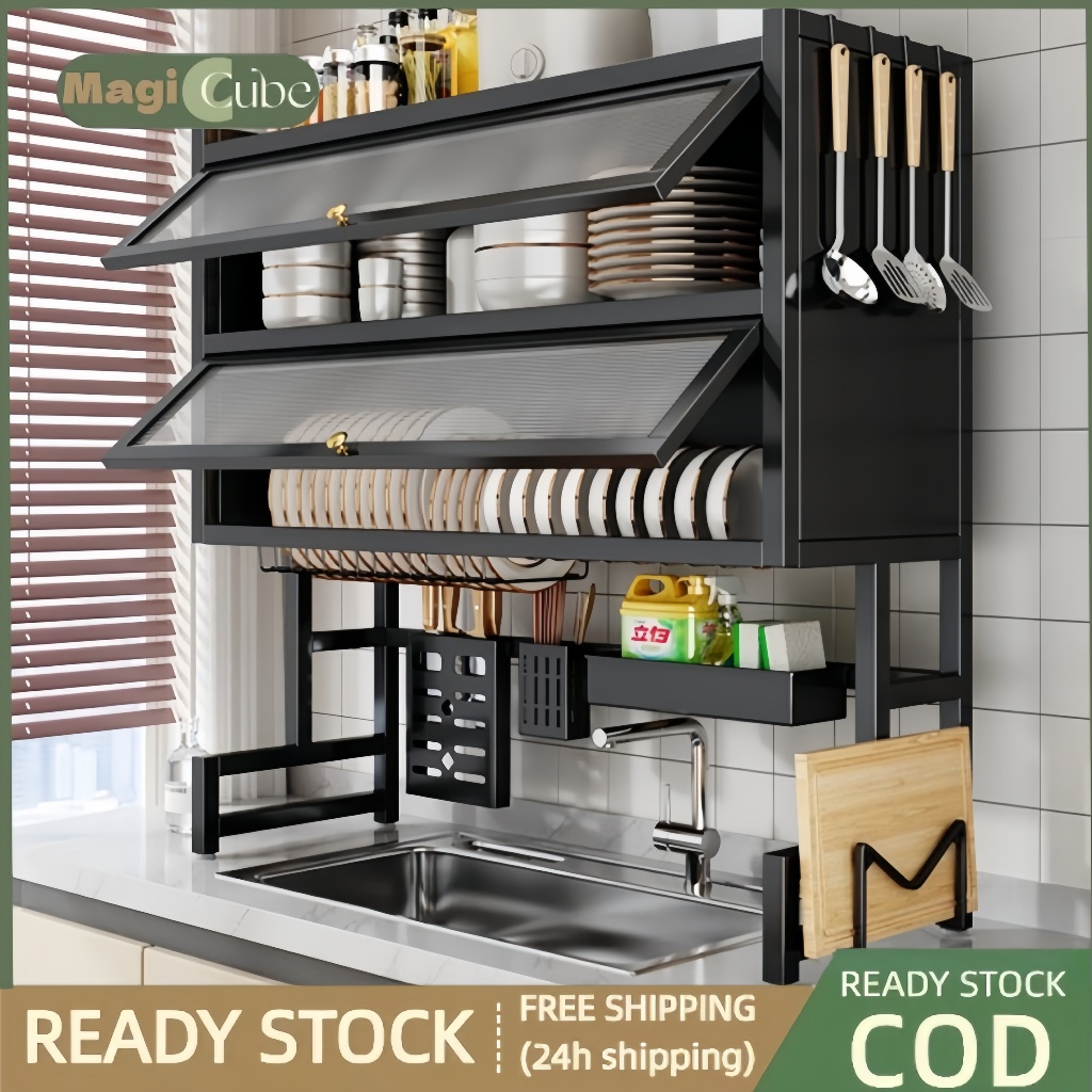 MC 1-2L Metal Dish Rack Metallic Dustproof Rack With Cabinet Door Multi ...