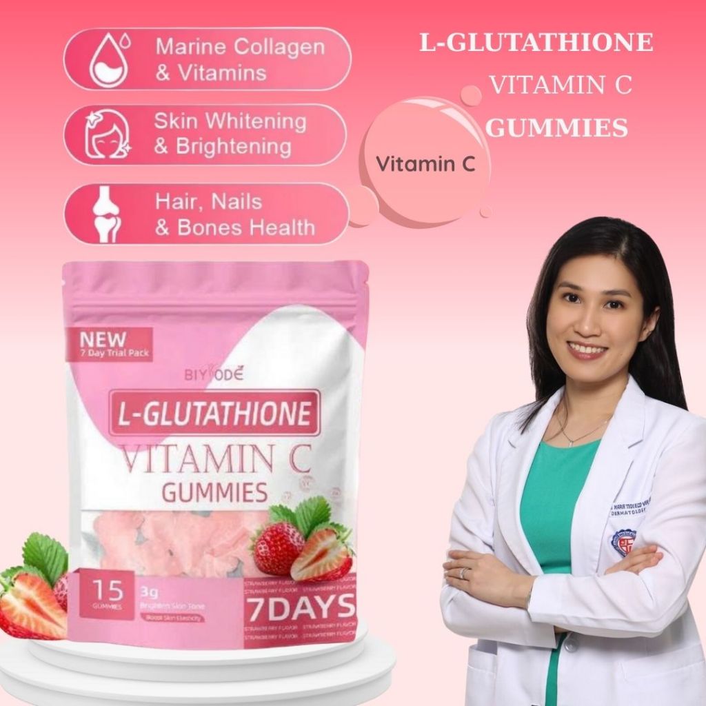 biyode l-glutathione gummies skin whitening untuk Memutihkan Kulit & Melembapkan Kulit | 500mcg Biotin & L-glutation 4- BIYODE Glutathione Gummies Vegan