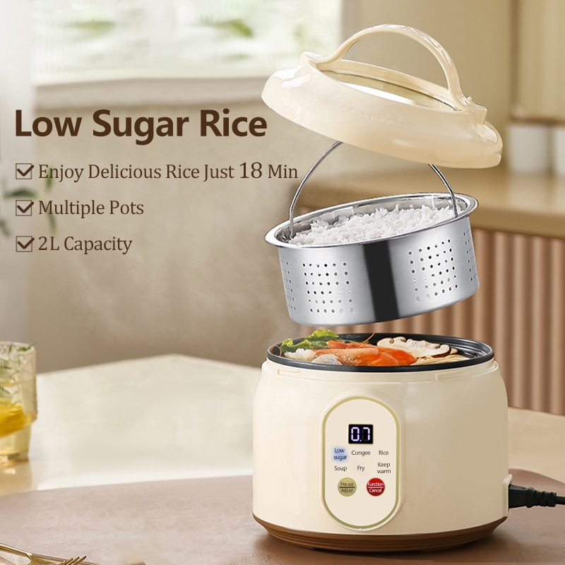 2L Low Sugar Rice Cooker Multifunction English Touch Screen Easy Clean ...