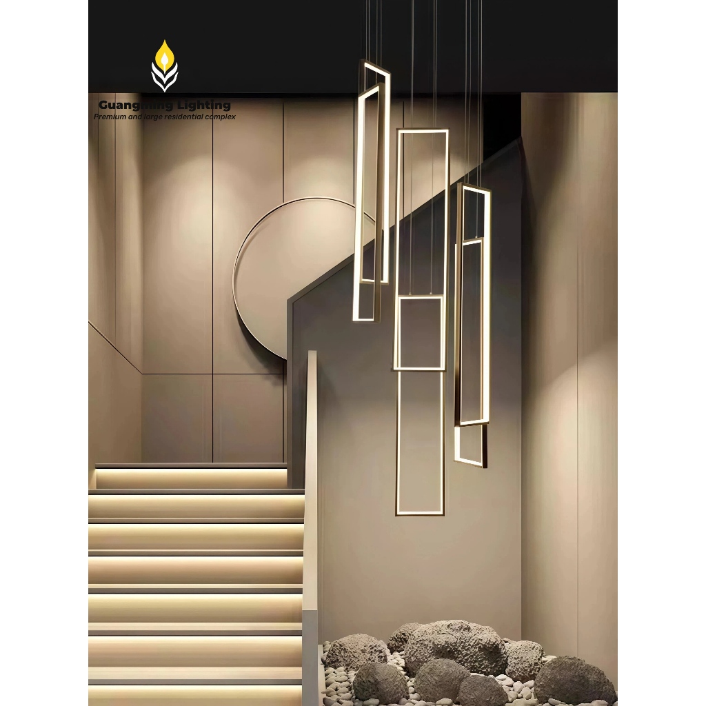 Modern LED Stair long chandelier Geometry villa duplex Pendant Lamps ...