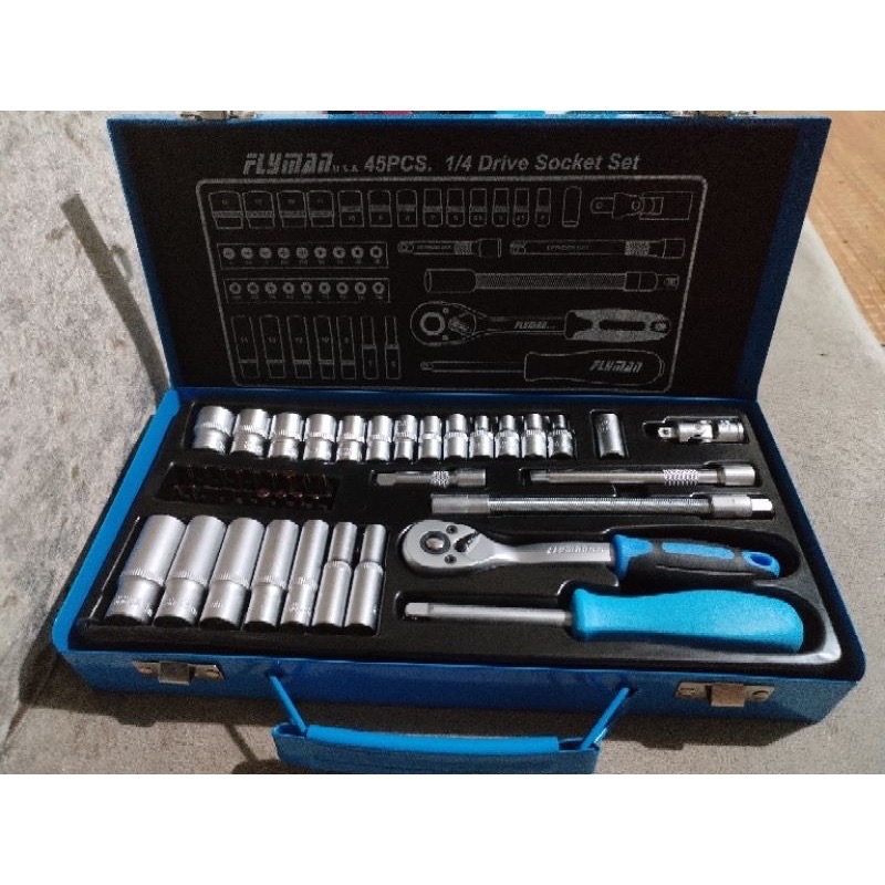 Flyman tools usa 45 Pcs socket set 1/4 drive | Shopee Philippines