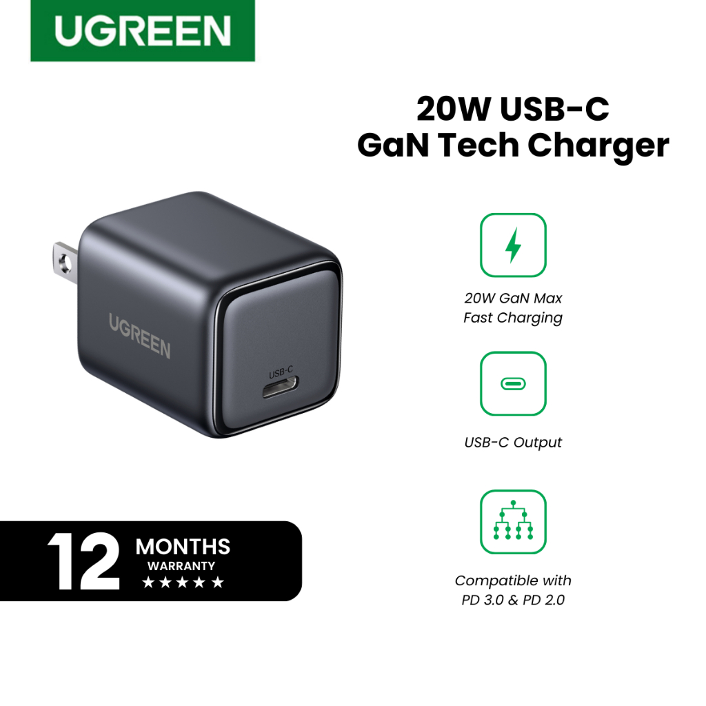 UGREEN Nexode N Mini 20W USB-C GaN Charger PD3.0 & QC4.0 + Fast Charge ...