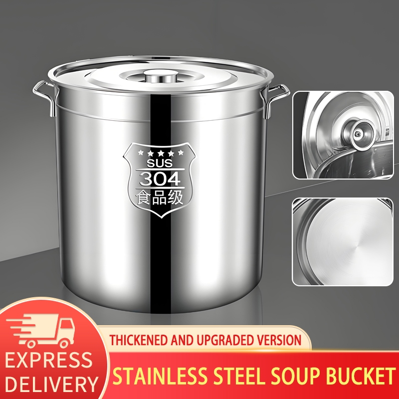 304 Stainless Steel Extra Thick Household Bucket with Lid Large ...