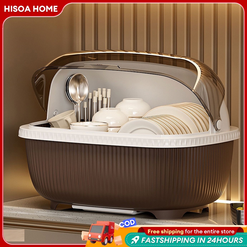 Hisoa kitchen Orgenizer Dish Rack Plate Organizer With Cover Dust-proof ...