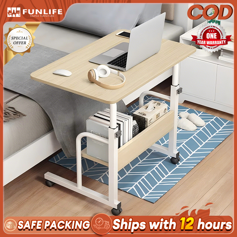 Bedside Table With Wheel 1-2L Adjustable Office Computer Desk Movable ...