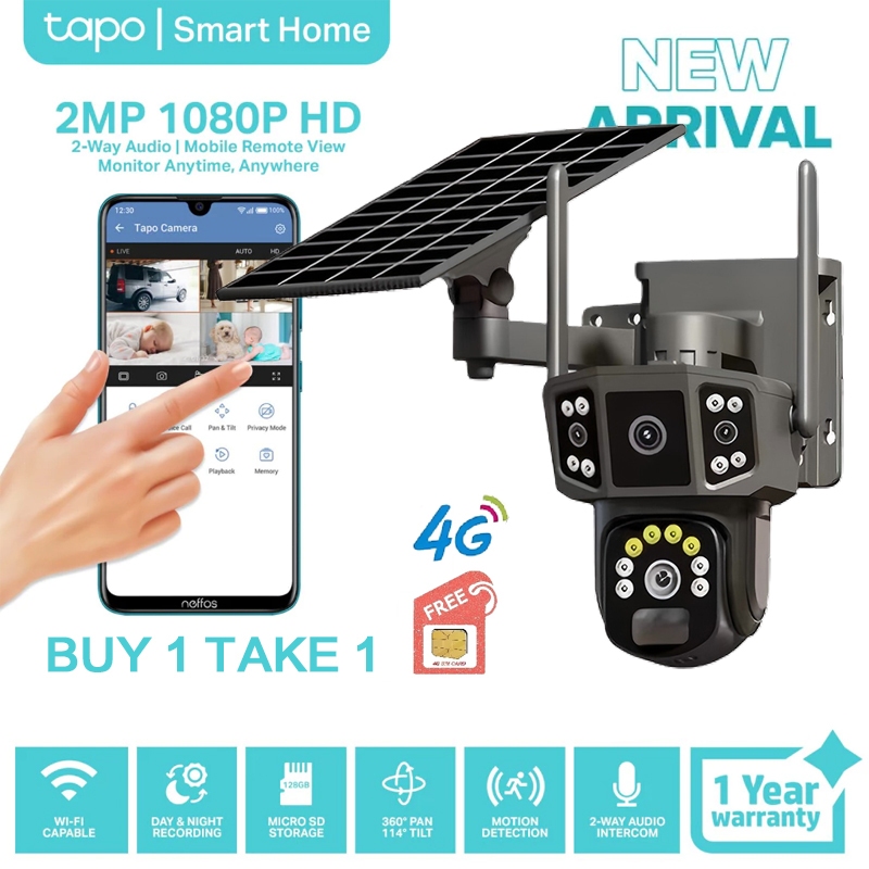 FREE 4G SIM TapoSolar CCTV Camera Dual Lens 4K 16MP Color Night Vision ...