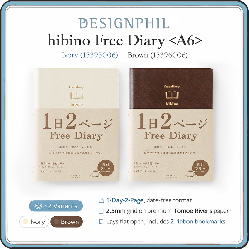 MIDORI hibino Free Diary A6 (Date Free) – 1 Day 2 Pages Planner ...