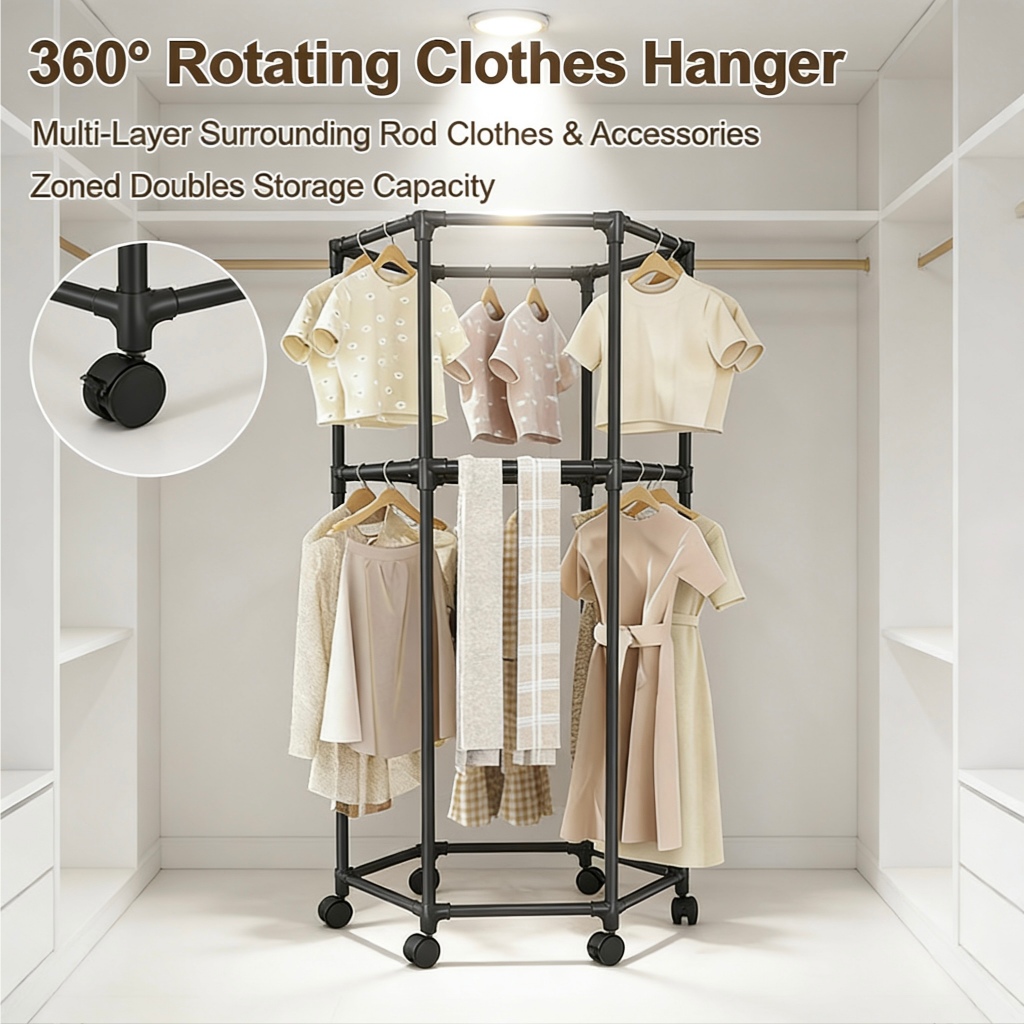 360° Rotating Clothes Hanger with Wheels Drying Rack Hanger Stand ...
