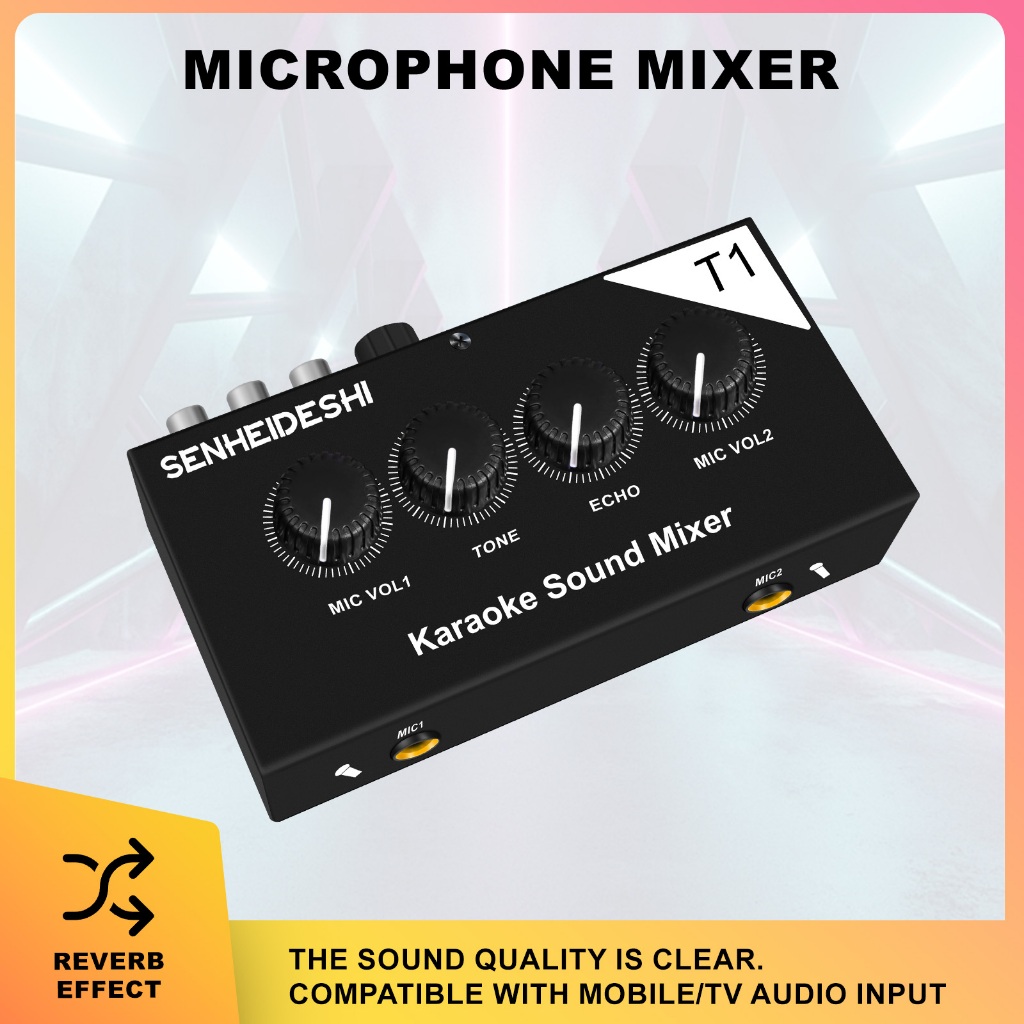 Audio Mixer Amplifier Karaoke Sound Mixer Portable Dual Mic Inputs With ...