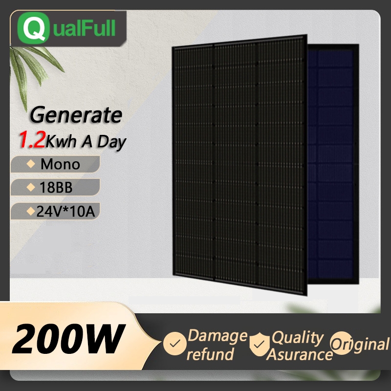 【QualFull】200 Watt Solar Panel Dual Glass 18BB Monocrystalline Solar ...