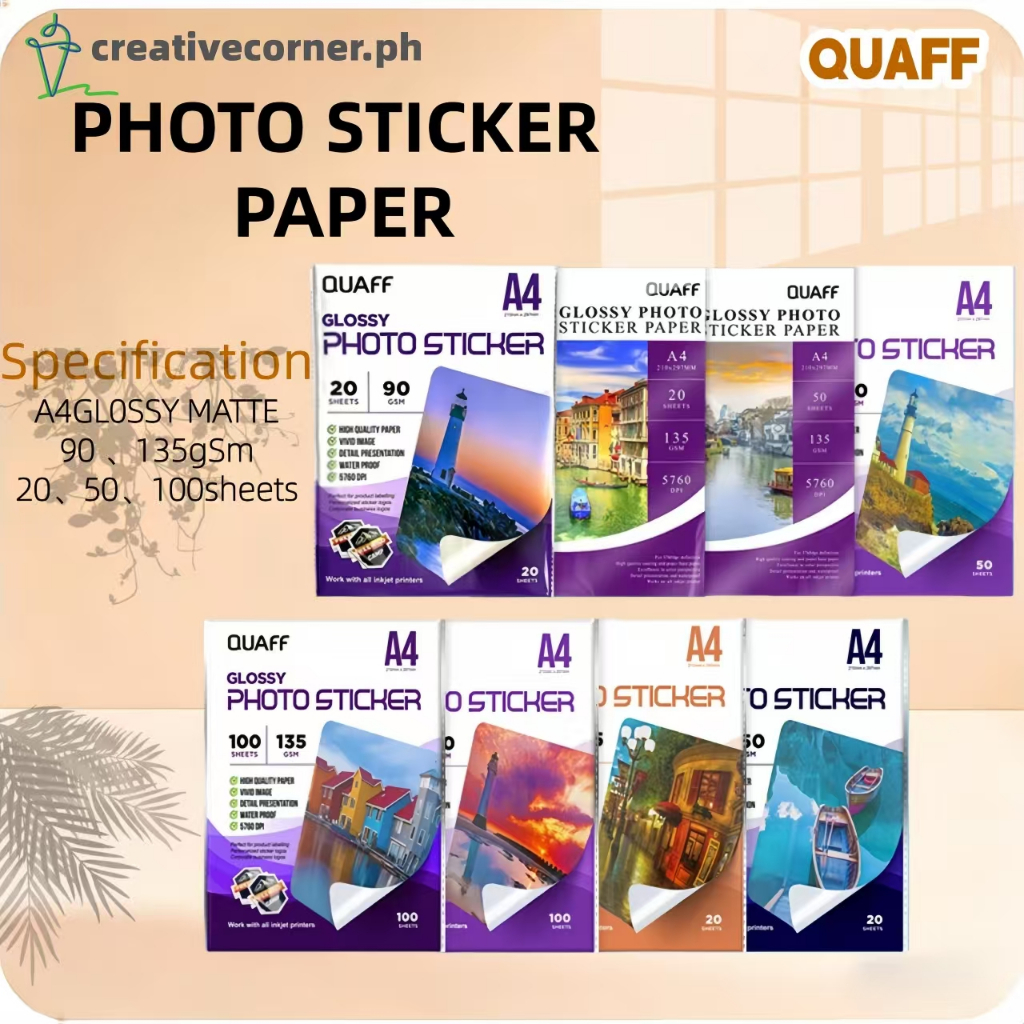 QUAFF Glossy/Matte Inkjet Photo Sticker A4 Size 90gsm / 135gsm ...