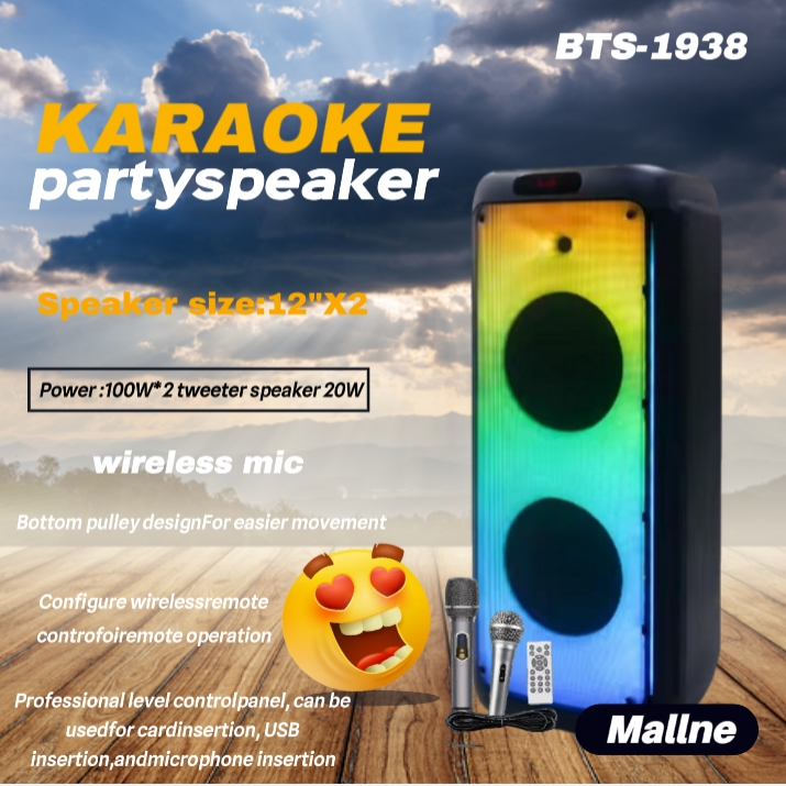 BTS-1938 Karaoke Portable Speaker Rgb Light 12X2 Inch Subwoofer Party ...