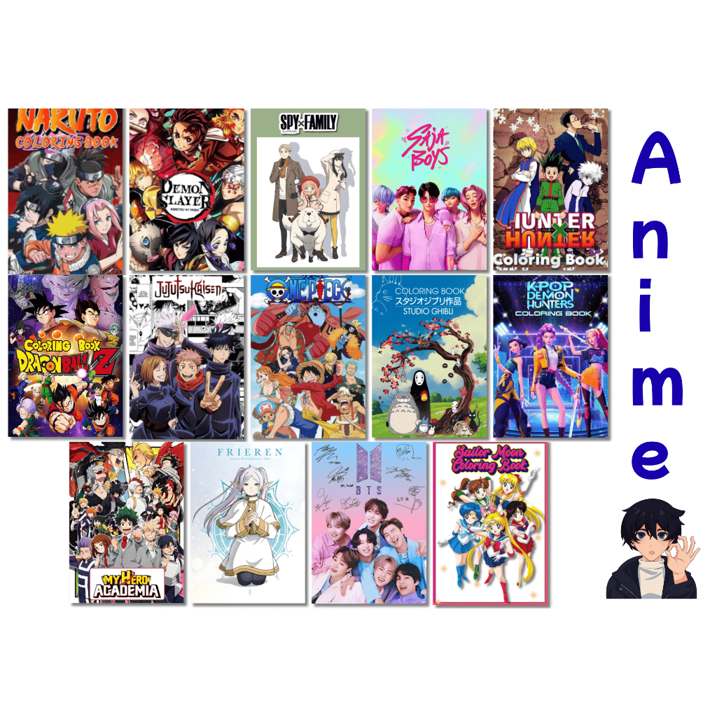 ANIME COLORING BOOK BTS HUNTRIX FRIEREN DEMON SLAYER ONE PIECE NARUTO ...