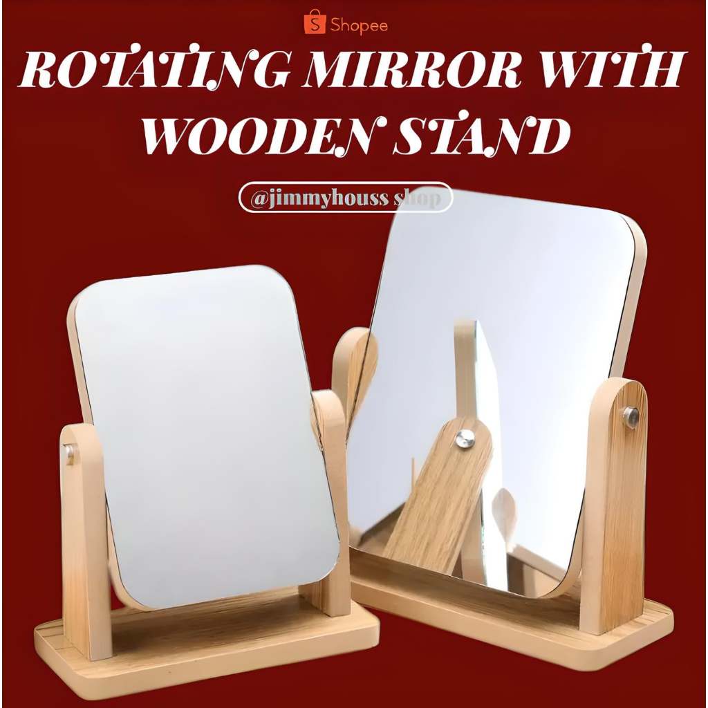360 Degree Rotatable Makeup Mirror with Wooden Stand Foldable ...